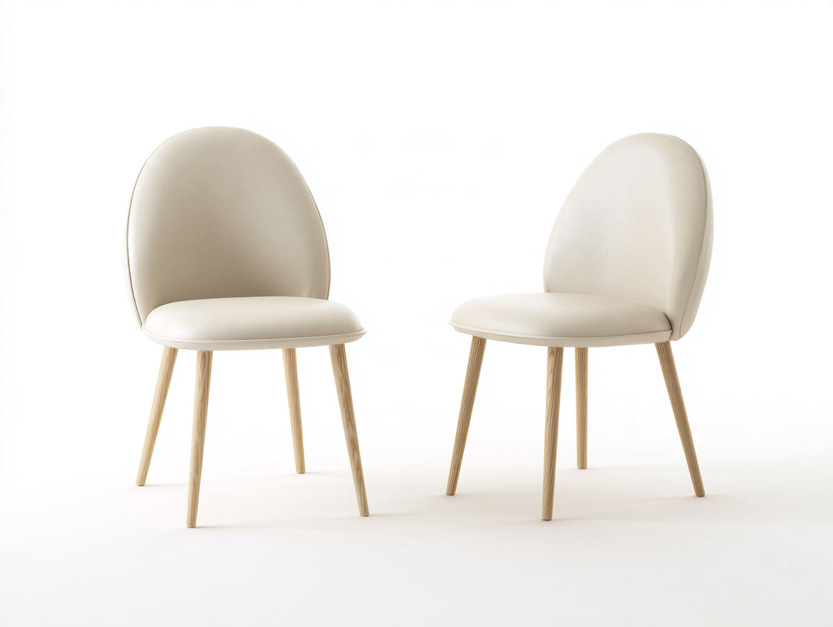 Esszimmerstühle Kunstleder gepolstert 50x55x82 cm - Cremeweiß - Holzbeine modernes Design