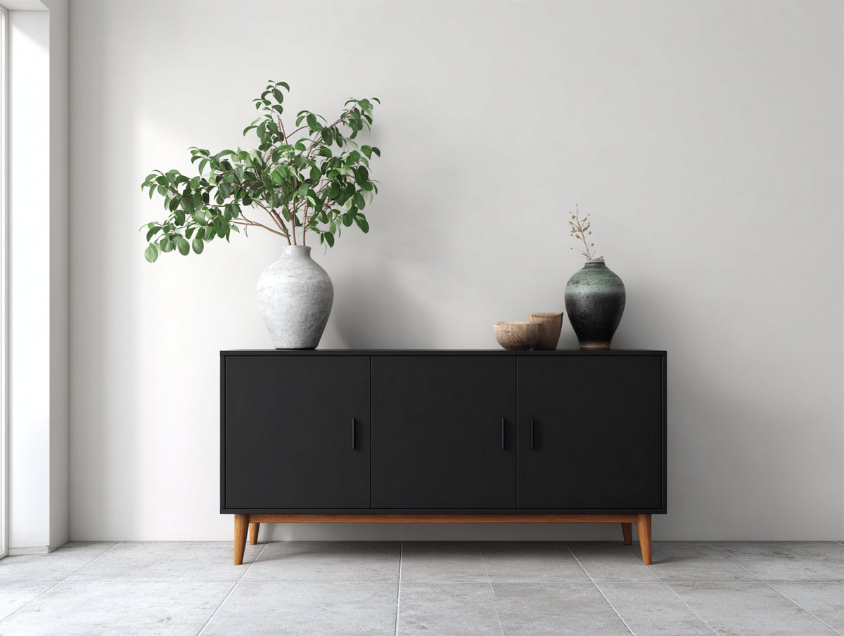 Dielenschrank mit 3 Türen 160x42x82 cm - Schwarz-Holz - moderner Stauraumschrank für den Flur