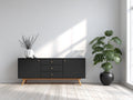 Dielenschrank mit 2 Türen und 3 Schubladen 180x42x78 cm - Schwarz-Holz - moderner Stauraumschrank für den Flur