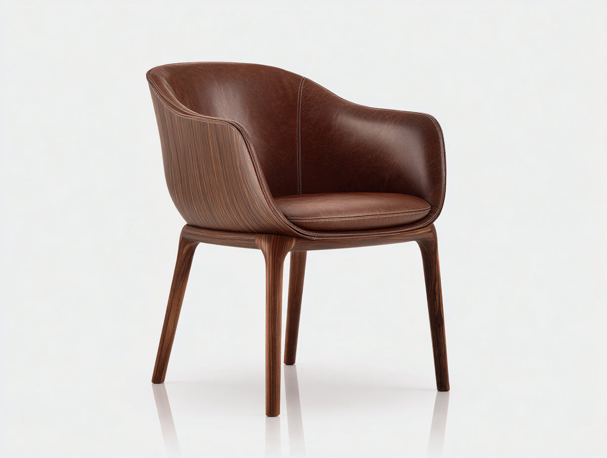 Esszimmerstuhl Leder gepolstert 58x60x80 cm - Braun - modernes Schalendesign