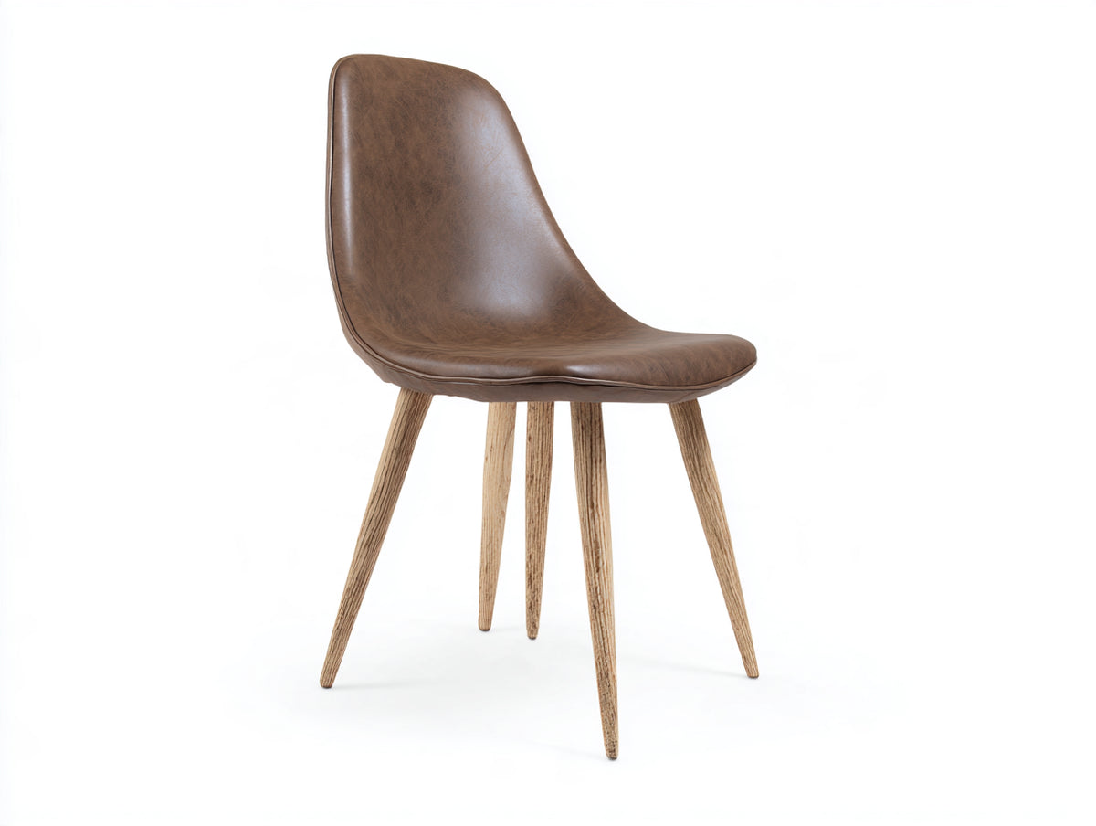 Esszimmerstuhl Kunstleder gepolstert 48x55x86 cm - Braun-Natur - modernes Schalendesign