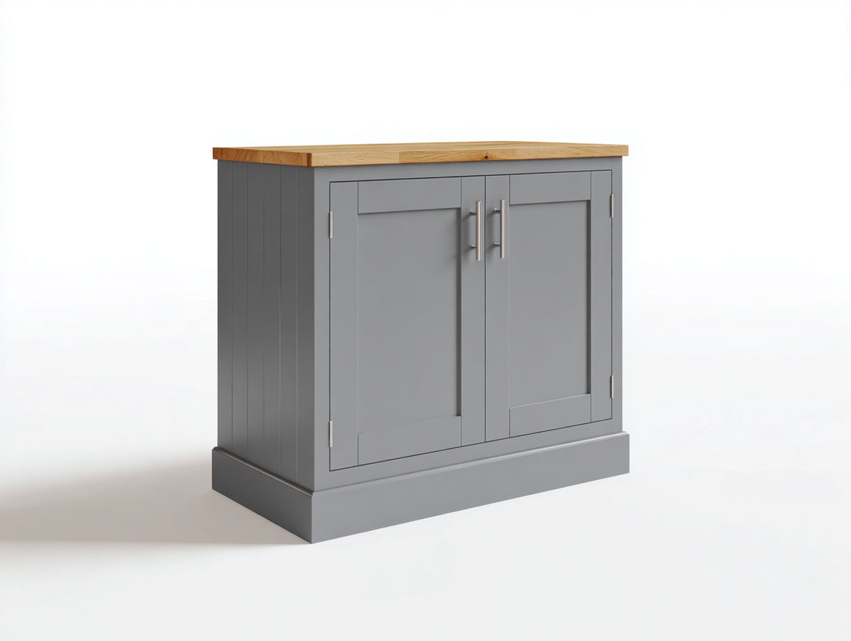 Sideboard Holz 90x42x85 cm - Grau-Natur - 2 Türen Landhausstil