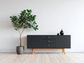 Dielenschrank mit 2 Türen und 3 Schubladen 140 x 40 x 75 cm - Anthrazit und Naturholz - modernes Design