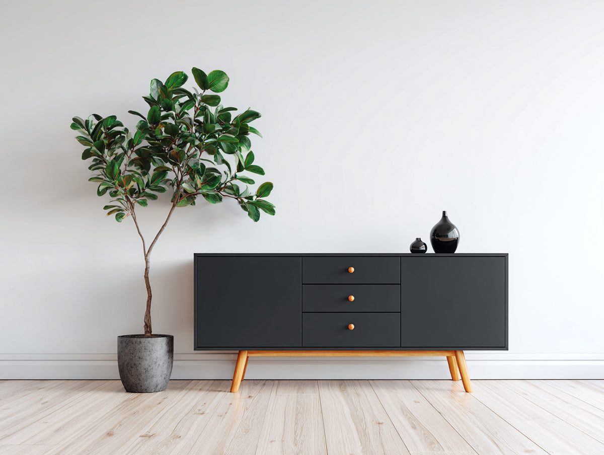 Dielenschrank mit 2 Türen und 3 Schubladen 140 x 40 x 75 cm - Anthrazit und Naturholz - modernes Design