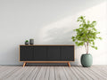 Dielenschrank Holz 160x40x75 cm - Schwarz-Natur - 4 Türen modernes Design
