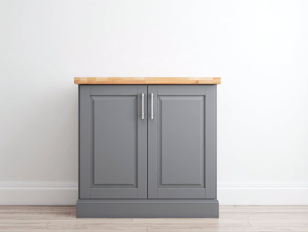 Sideboard mit 2 Türen 96x42x94 cm - Grau-Holz - kompakter Stauraumschrank mit Holzplatte