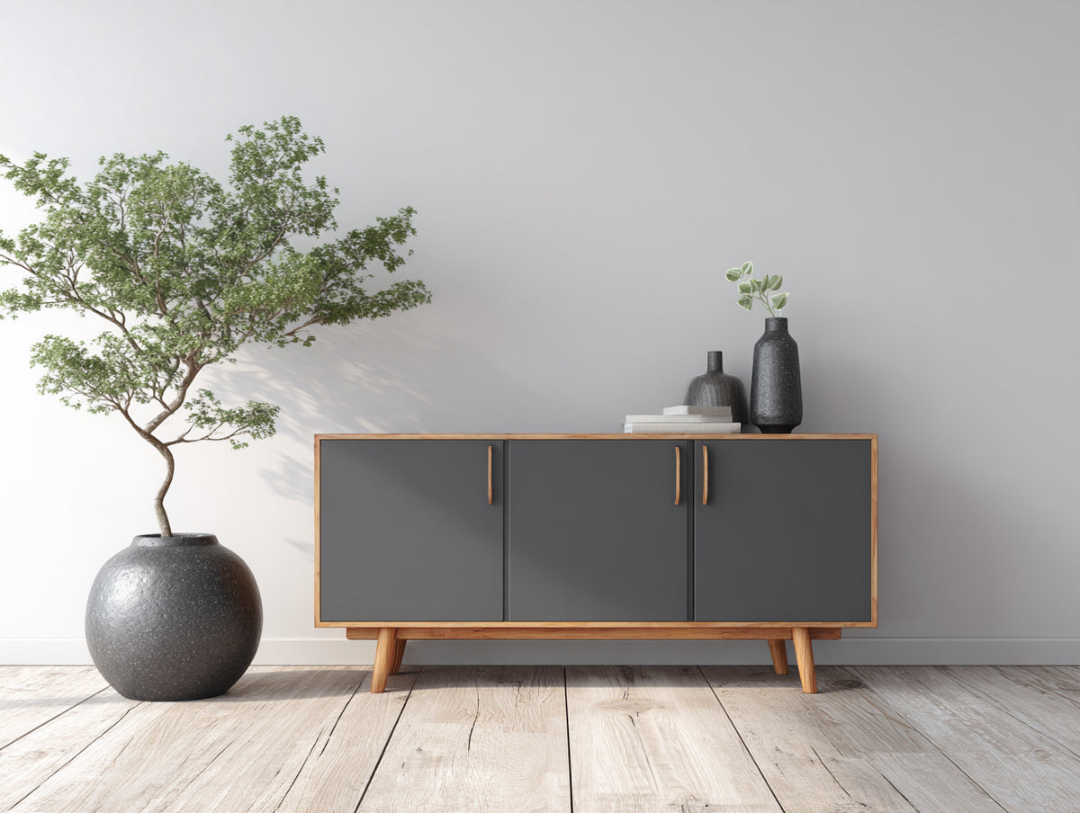 Dielenschrank Holz 160x40x80 cm - Anthrazit-Natur - 3 Türen - modernes Design
