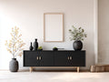 Dielenschrank Holz 180x42x75 cm - Schwarz-Natur - 4 Türen modernes Design