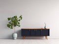 Dielenschrank Holz 180x40x75 cm - Dunkelblau-Natur - 4 Türen modernes Design